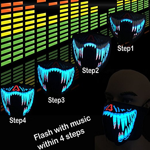 2018 sound activated LED/EL mask for festival Parties A scary light up Cosplay el Costume Mask supply for dance party