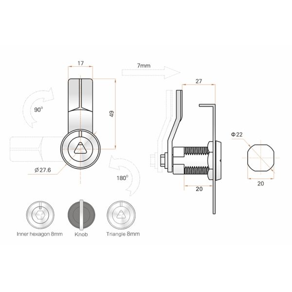 High Strength Zinc Alloys Quarter Turn Cam Lock For File Cabinets And Toolboxes