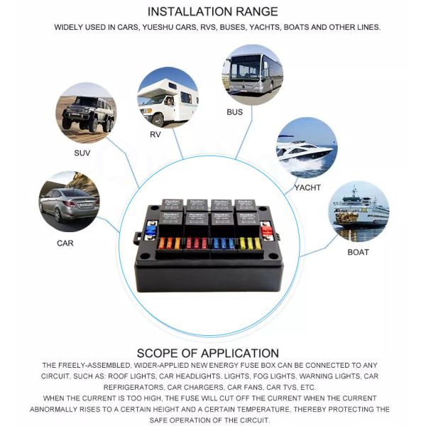 Car Boat Truck Automotive Auto 12 Way Free Combination ATC ATO Blade Fuse 8P Relay Box Block Holder