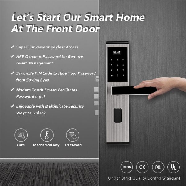 Residential Electronic Digital Door Lock , Multifuction Keyless Front Door Lock