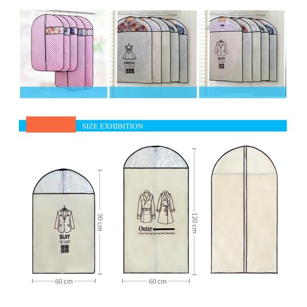 Foldable Non Woven Garment Storage Bag Zipper Top Plastic Dry Cleaning Bags