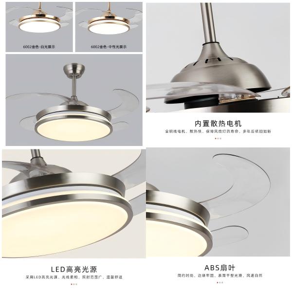 Wholesale factory Modern 42 Inch Retractable Chandelier Ceiling Fans Round Dimmable Led Ceiling Fan with Light and Remote for Living Room Bedroom