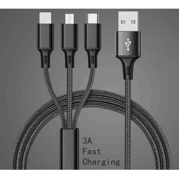 Fast Charging CE 3 in 1 USB Data Cable For Android Phone 120cm