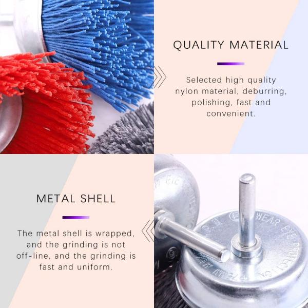 75mm Grey Abrasive Cup Nylon Drill Brush with Shank Grit 240 for Removal Rust Paint