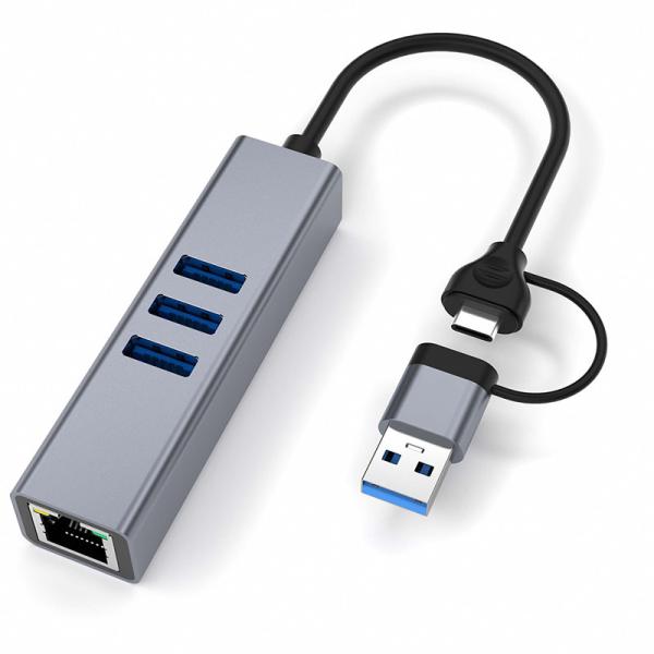 Cheap USB Type C LAN Adapter 6-in-2 USB C Hub with 3 USB 3.0 Ports and RJ45 Gigabit LAN Interface for sale