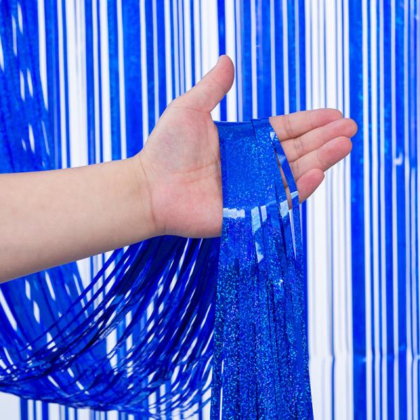 3x3m Metallic Foil Fringe Curtain 300cm Blue Tinsel Curtain Custom