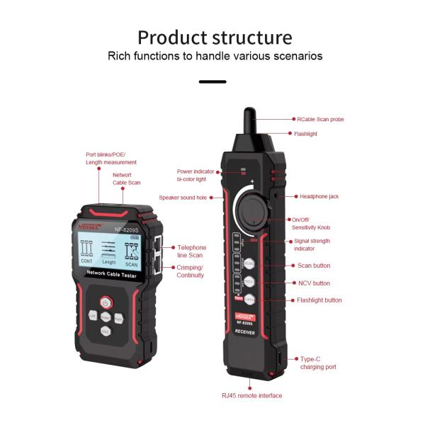 3.7V Lithium Battery Cable Tester - Network Line Tester with LCD Display for RJ45/Phone Wires, Portable Wire Detector Tool