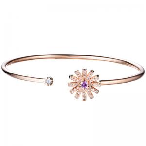 Quality 18K Gold Diamond Pink-Blue Gemstone Bangle 0.24ct 13 mm Diameter of the Flower wholesale