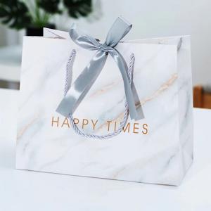 China Personalize LOGO Marble paper custom gift bag Paper Delivery Bags  with ribbon handle on sale