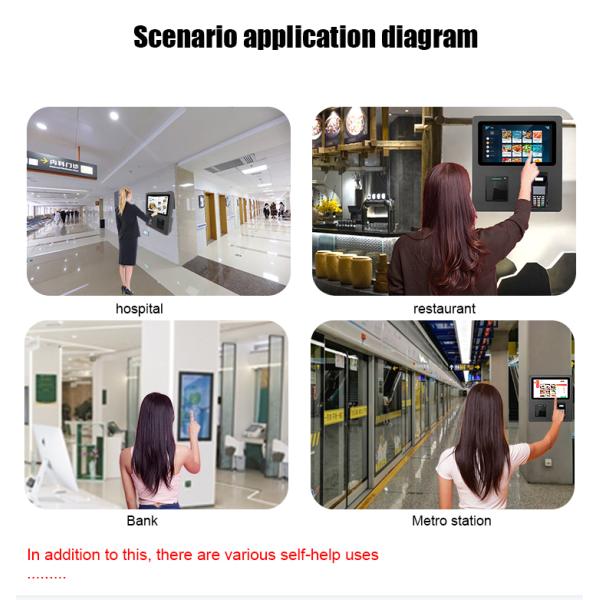Black Wall Mount Self Service Touch Screen Kiosk 15.6'' With POS Holder And Thermal Printer