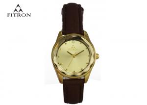 Fitron Brand Ladies Quartz Watch Gold Dial Black Belt Watch Shatter Resistant