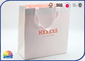 Quality White Paper Shopping Bags With Handles Pantone Printed Inside wholesale