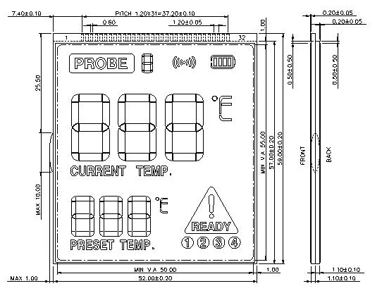 52*59mm Blue FSTN LCD Display Positive Transmissive LCD Screen
