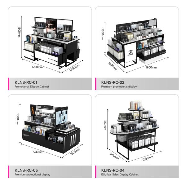 Customized Perfume Display Cabinet Black Wooden Makeup Display Furniture with Lightbox for Cosmetic Store Interior Design