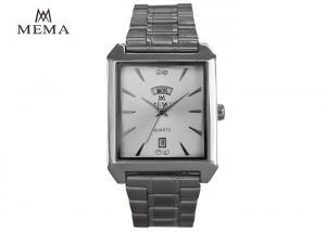 White Dial Men'S Rectangular Wrist Watches , Mens Silver Metal Watch For Work