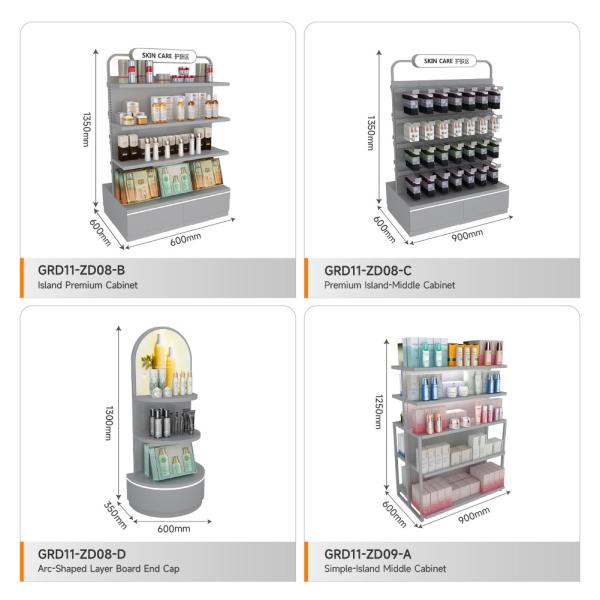 Retail Store Table Grey Wooden Island Cabinet For Space-Saving Shop Counter And Branding Display Furniture