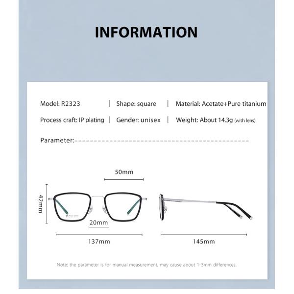 Men'S Black Acetate Glasses Optical Titanium Simple Design OEM