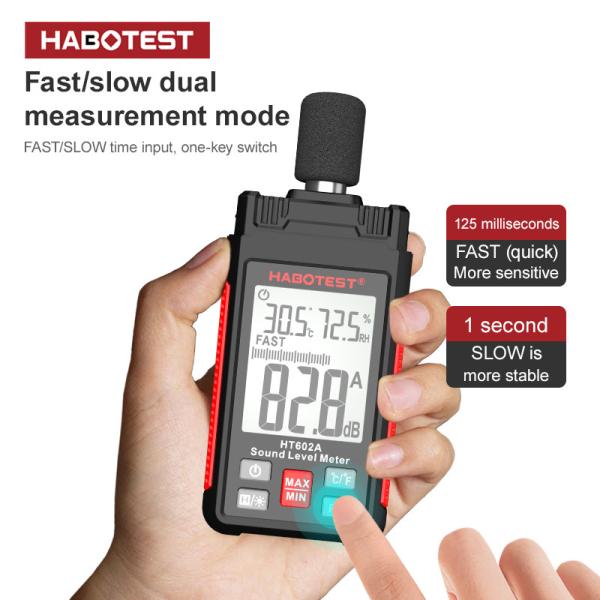 Cheap HT602A  Sound Level Meter Digital Handheld DB Meter Sonometros Noise Audio Level Meter 30-130dB Decibels Mini Sound Meter for sale