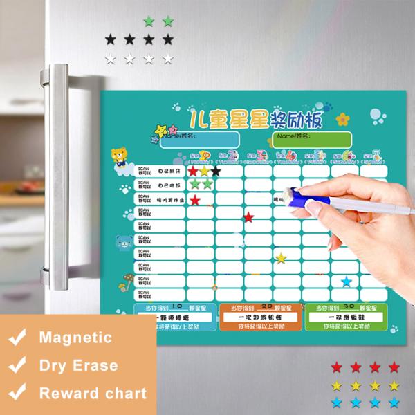Preschool Toys Children English Magnetic Reward Chart Dry Erase Weekly Monthly Calendar