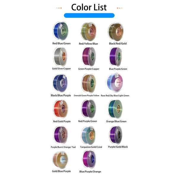 PINRUI Triple Color PLA Silk Filament 1.75mm 1kg Fit Most FDM Printer