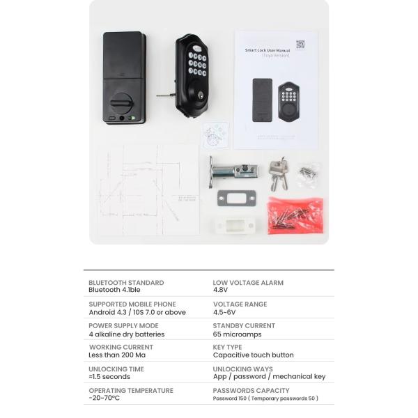 Automatic Smart Exterior Door Lock 78.8*145.6*14.6mm Digital Lock For Wooden Gate