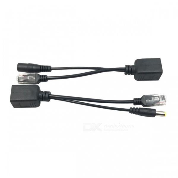 Black RJ45 with DC Jack POE splitter switch cable for IP camera