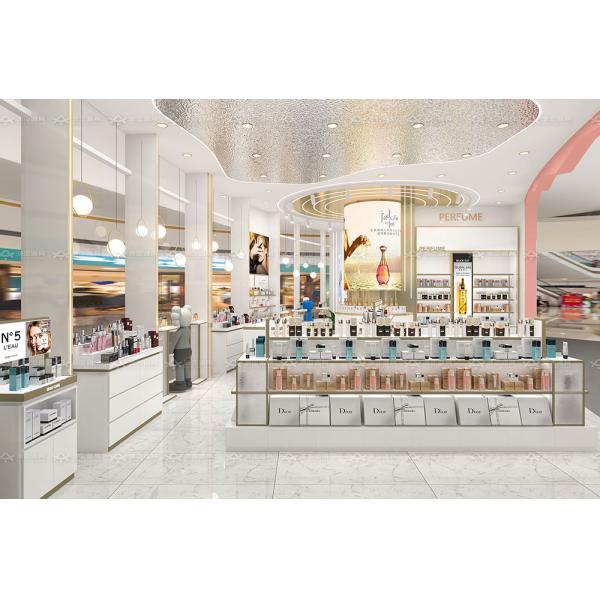 Cosmetic Shop Design White Wooden Skincare Display Cabinet for Perfume Store Fixtures Customized Shop Decoration