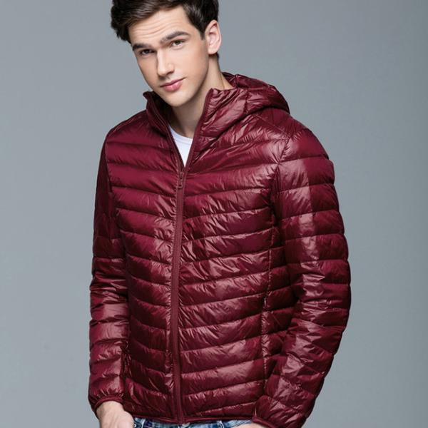 new style small quantity solid color nylon/polyester winter mix size slim fit men goose feather jacket