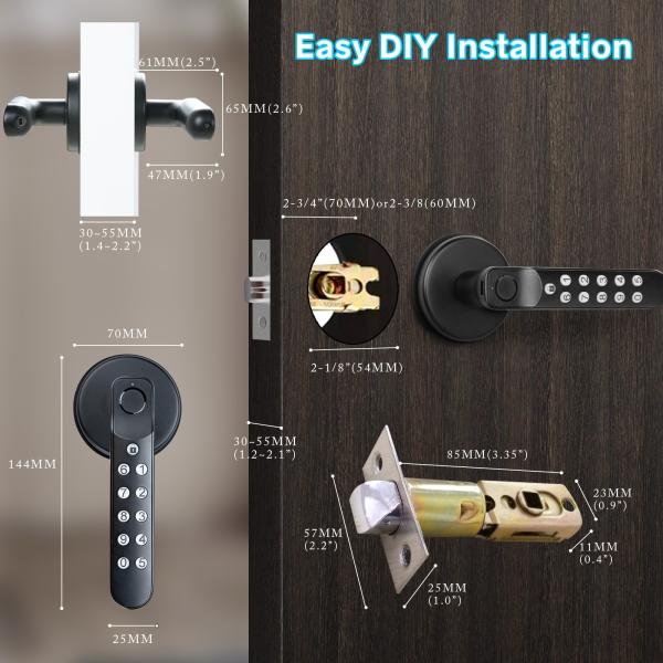 Smart Fingerprint Door Knob, Keyless Entry Door Locks with Keypads, Backup Key, Smart Door Lock on Tuya App