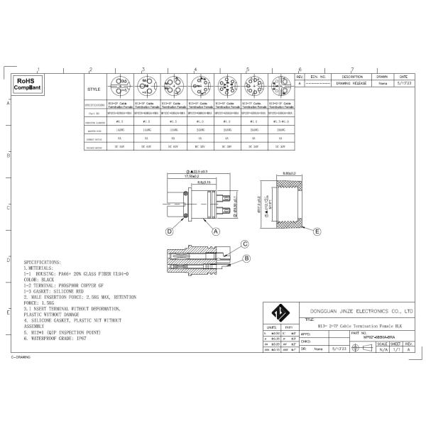 14 AWG Circular Electrical IP67 Waterproof Connectors 3 Pin