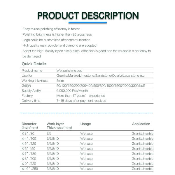 125mm Wet Polishing Pad for Polishing Granite Marble Stone Slab Resin Pads Advantage