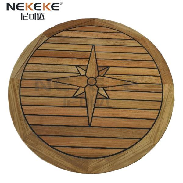 Round Wood Material Teak Boat Table Top 500mm 650mm With Black Deck Caulking