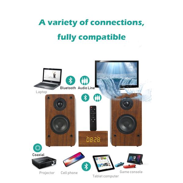 Multimedia Wood Bookshelf Speakers , Wireless Mini Hifi Bluetooth Speakers