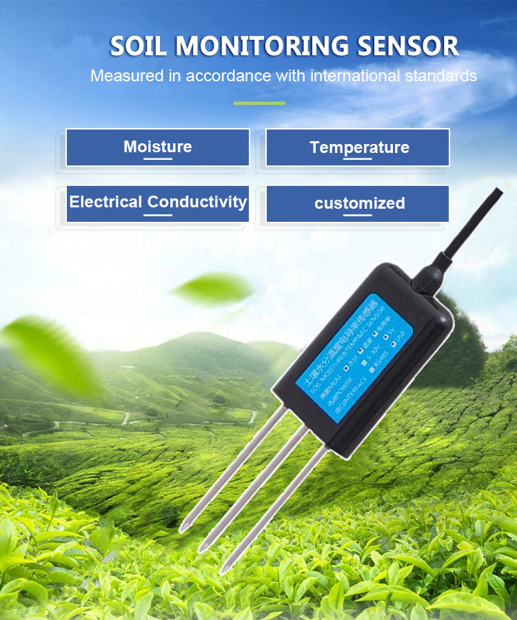 304 Stainless Steel RS485 Soil Temperature Humidity EC Sensor for Soil Moisture Testing
