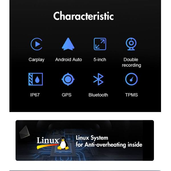 5-Inch Touch Motorcycle GPS Navigator Waterproof and CarPlay/Android Auto Integration