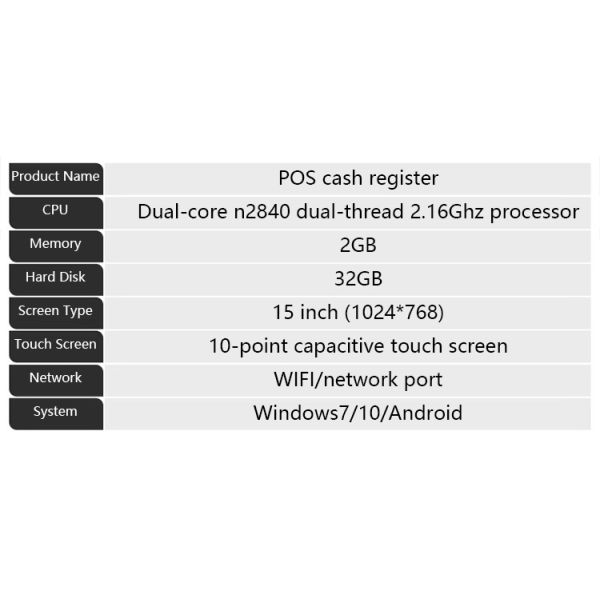 15Inch N2840 Desktop POS Machine Restaurant POS Terminal 2+32GB All in One POS System with Customer Display