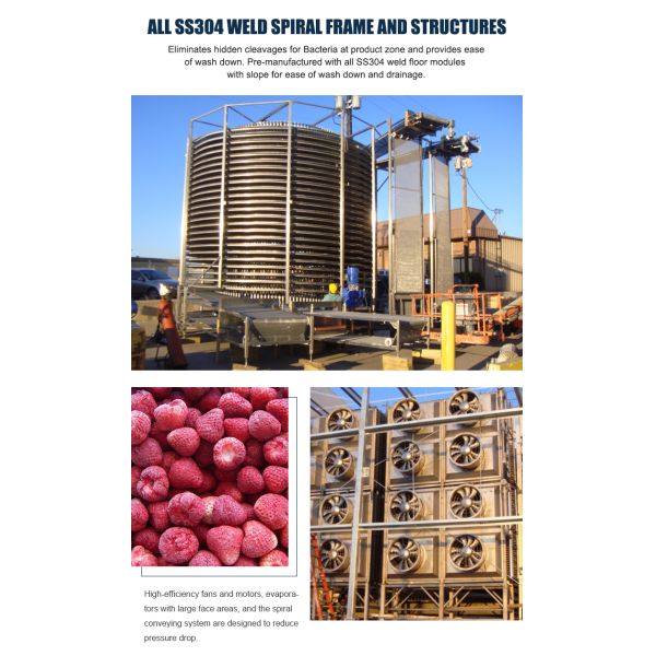 Biscuit / Cookie Spiral Belt Freezer Bread Tortillas Cooling Conveyor With Fan