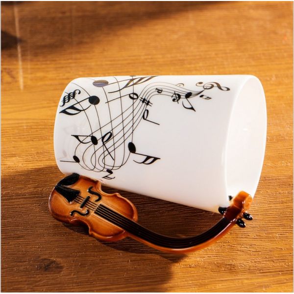 3D Creative Travel Custom Ceramic Mugs 13OZ With Violin Handgrip