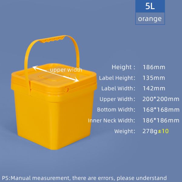 5L 10L 16L 25L Orange Square Plastic Bucket PP Material for Supermarket Food Storage