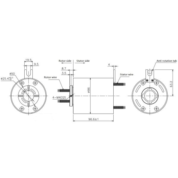 High Transmit 1000M Ethernet Slip Ring Inner Bore 25.4mm For Turtable Equipment