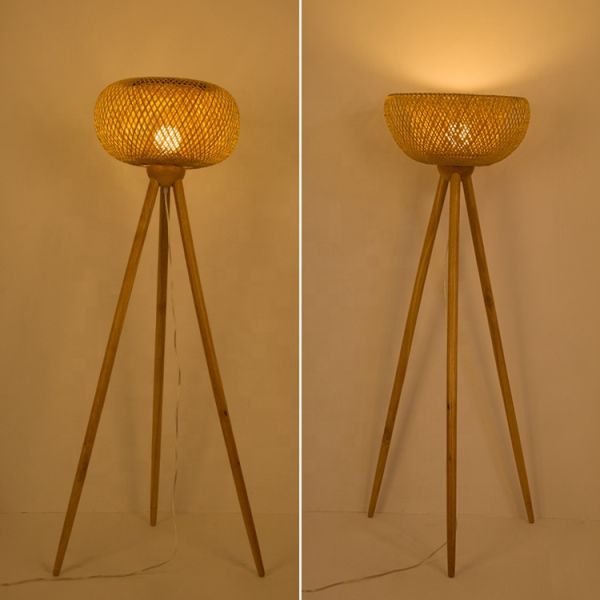 Weaving rattan wicker bamboo floor lamp for living room minimalist light(WH-WFL-16)