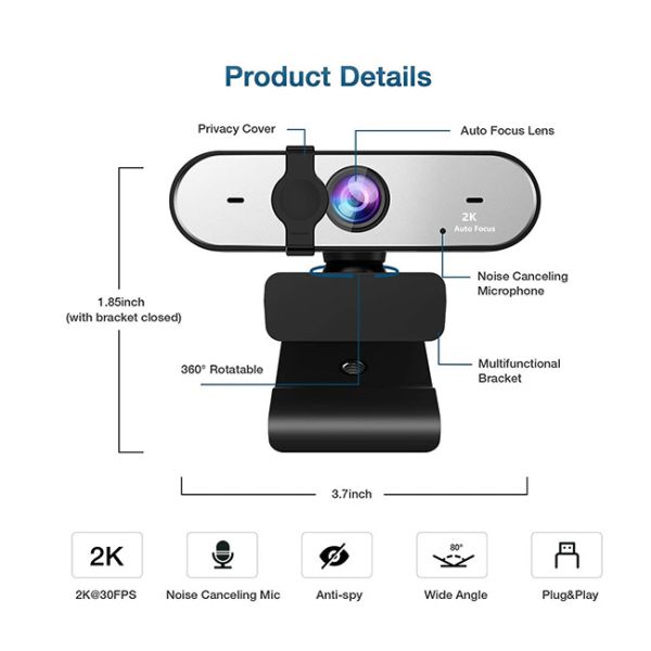 2560*1520P 2K QHD Webcam For PC And Mac FCC Approved