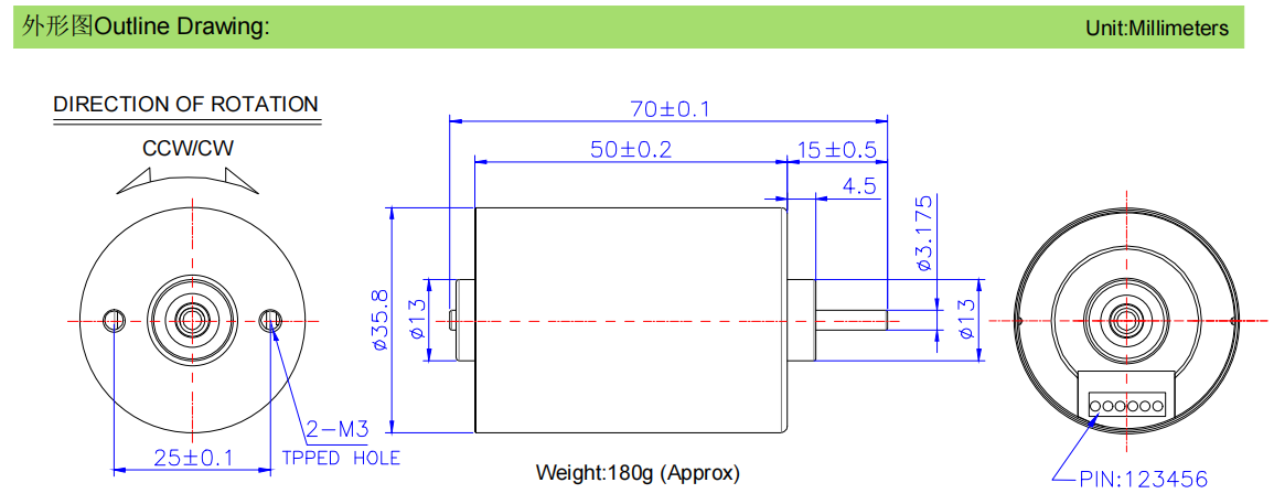 5000rpm High Speed Brushless DC Motor 24V 12V BLDC3650 Motor Low Noise