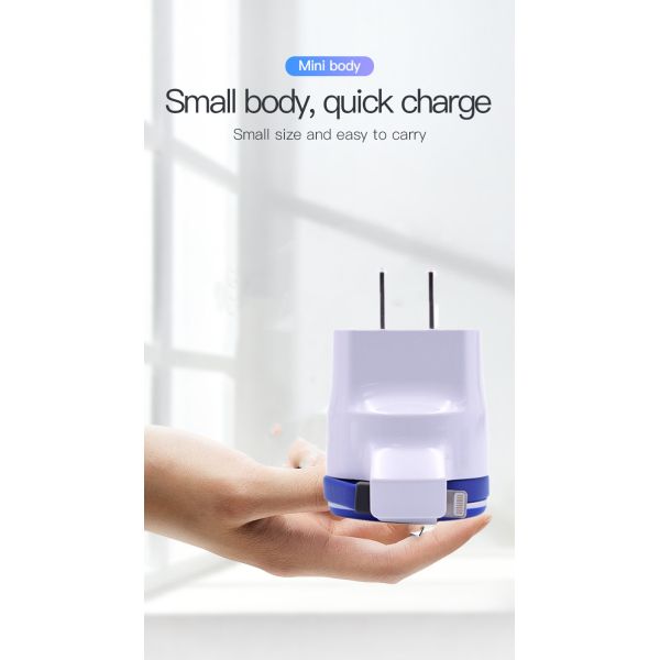 Dual Usb Qc3.0 Wall Charger With Cable Organiser Fast Charging Iphone Charger With Lighting/Type C/Micro Usb Cable