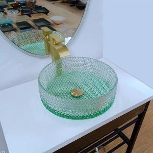 Quality Diamond Shape Crystal Glass Vessel Sinks Table Top Wash Basin Green Bottom wholesale