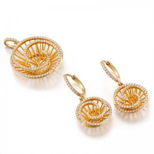 Quality AAA+ CZ 925 Sterling Silver Bridal Sets Circular Spiral Gold Plated Silver Earrings wholesale