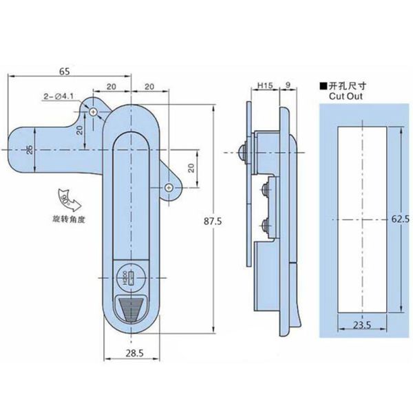 Electrical Control Panel Paddle Latch Lock , Zinc Alloy Swing Door Latch