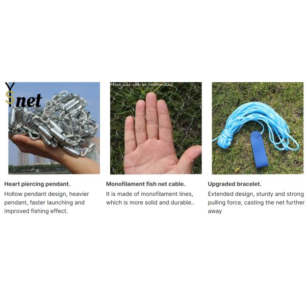 4 Feet - 12 Feet Hand Throw Fishing Net White Bottom Pocket Cast Net