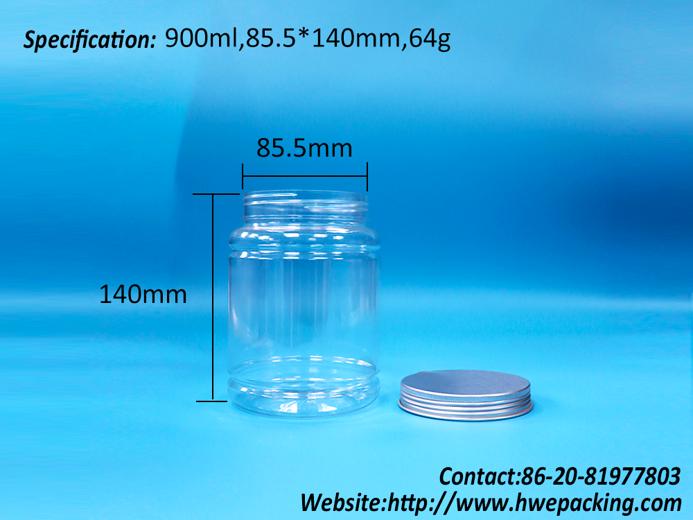 Aluminum Top Screw Flat Lid Transparent Plastic Fruit Jelly Lollipop Chewing Gum Jar
