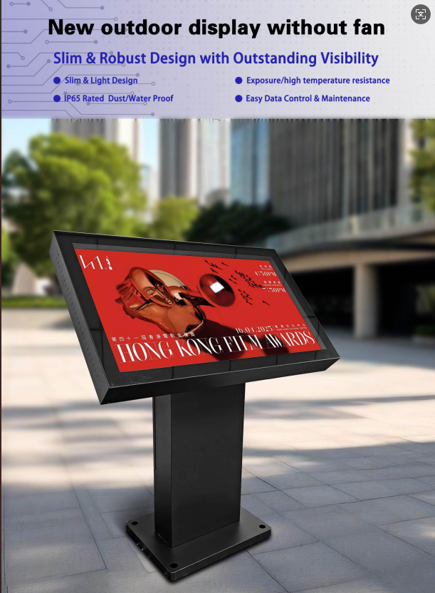 55 Inch Aluminum Heat Dissipation Outdoor Digital Signage Straight Stand Podium
